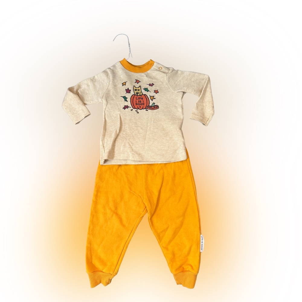 Life Is Good‎ Cream and Orange Fall Pumpkin Infant Matching Set
